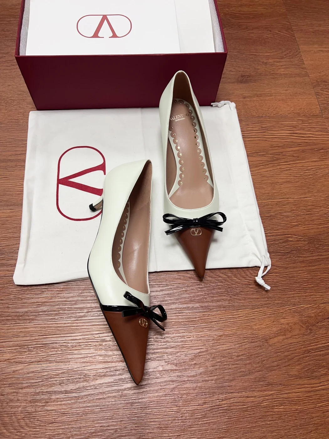 Valentino Women Ivory Leather Brown Patent Heels product view 6