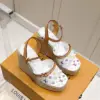 Louis Vuitton Women White Leather Multicolor Print Wedge Sandals product view 3