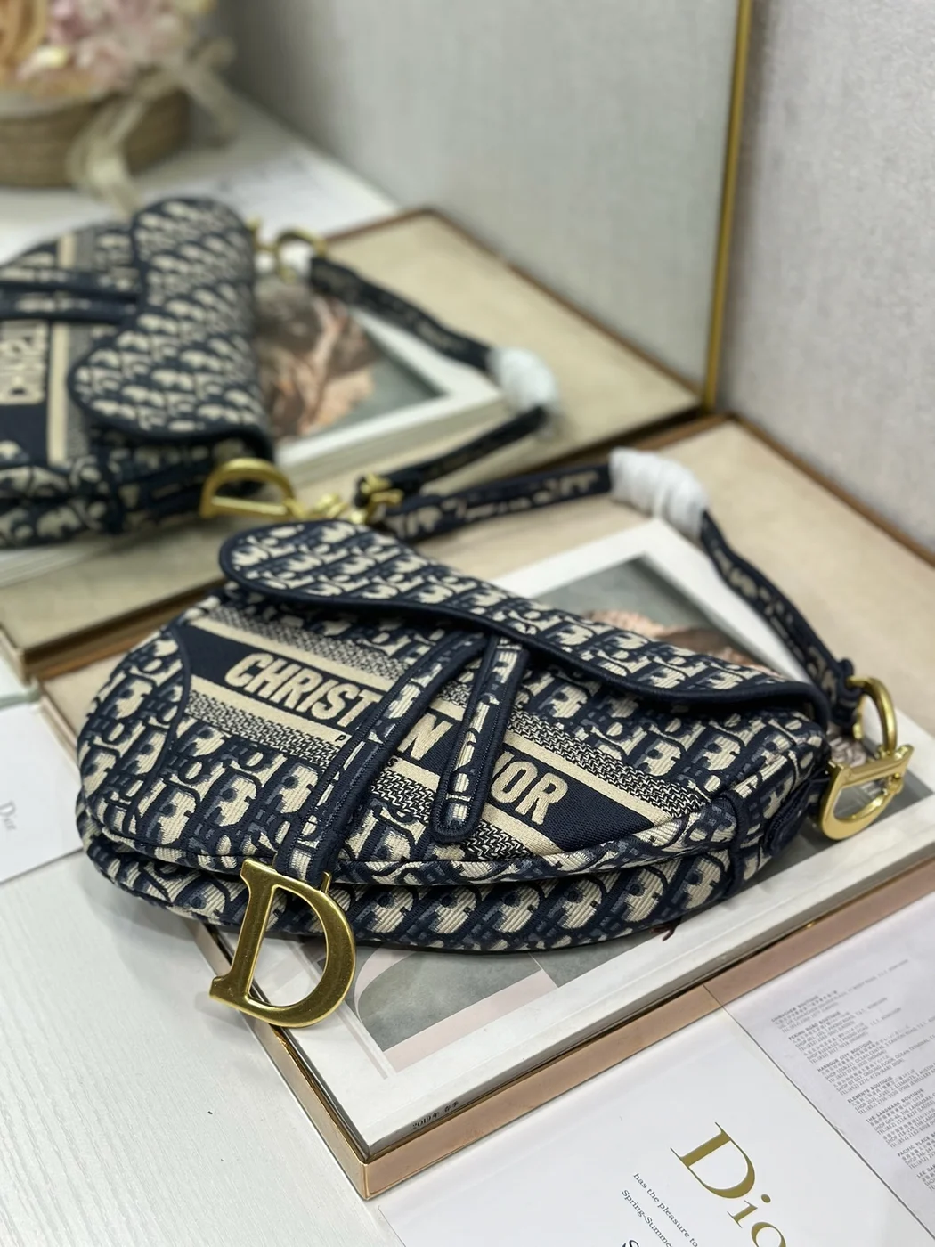 Dior Saddle Bag Blue Oblique with Lettered Panel product view 2