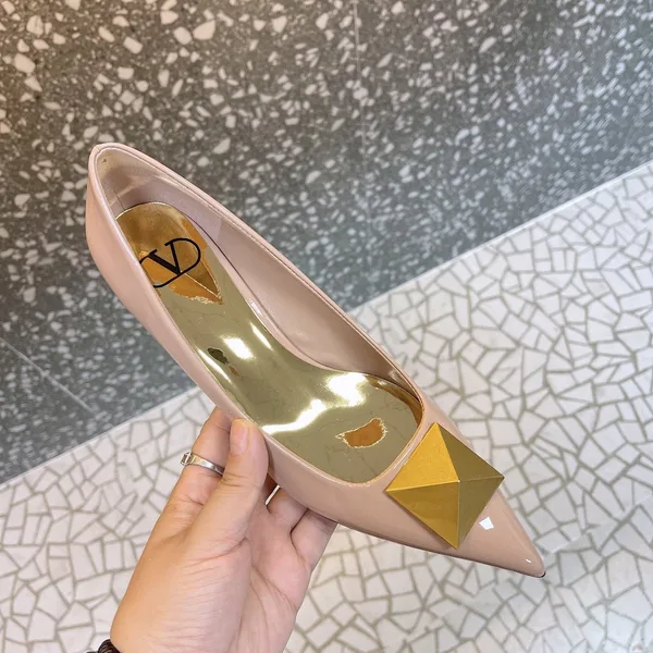 Valentino Women Nude Pointed-Toe Pumps with Gold-Tone Toe Detail product view 2