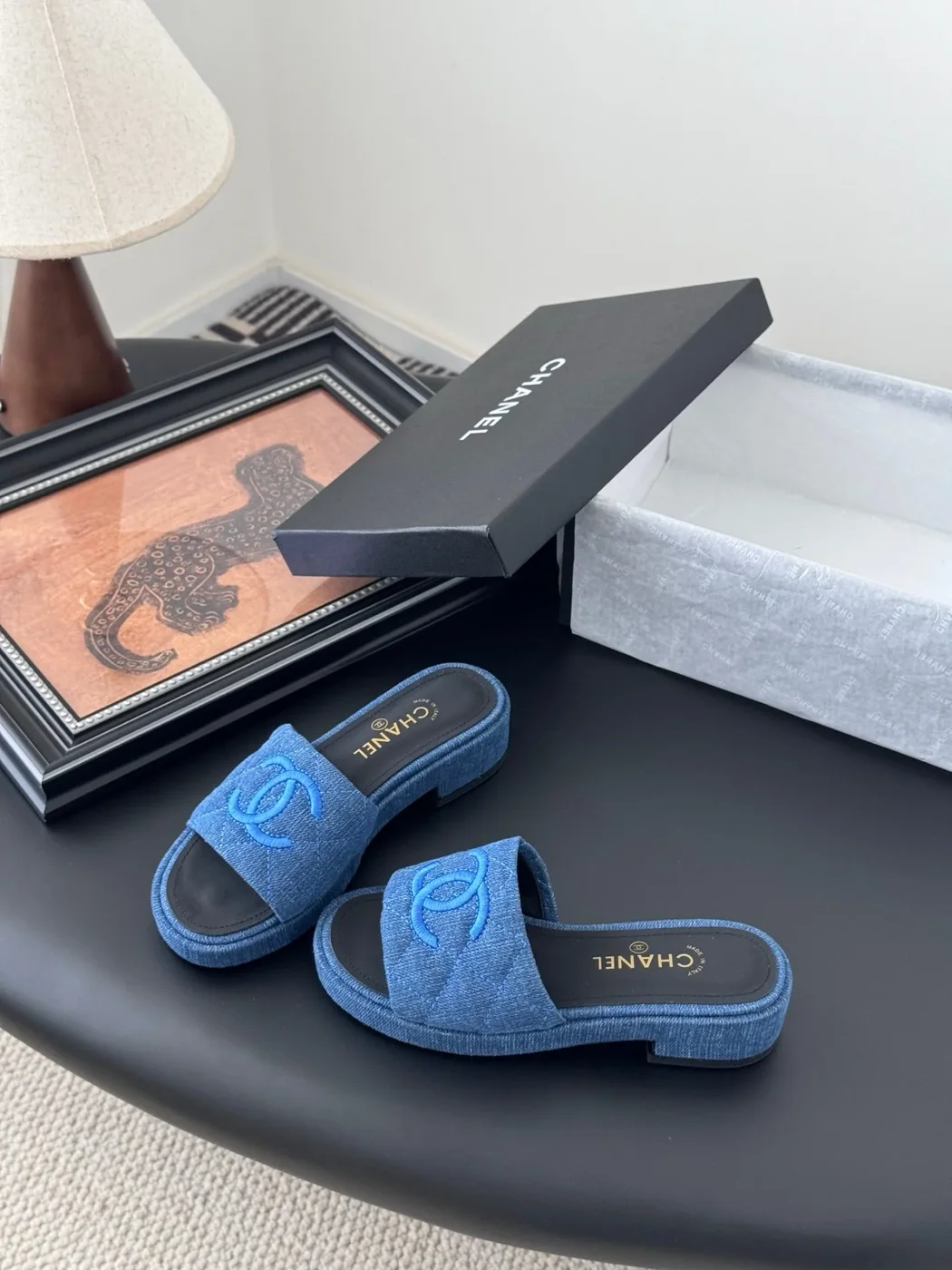 Chanel Women Blue Denim Slides — Tonal CC Detail product view 2