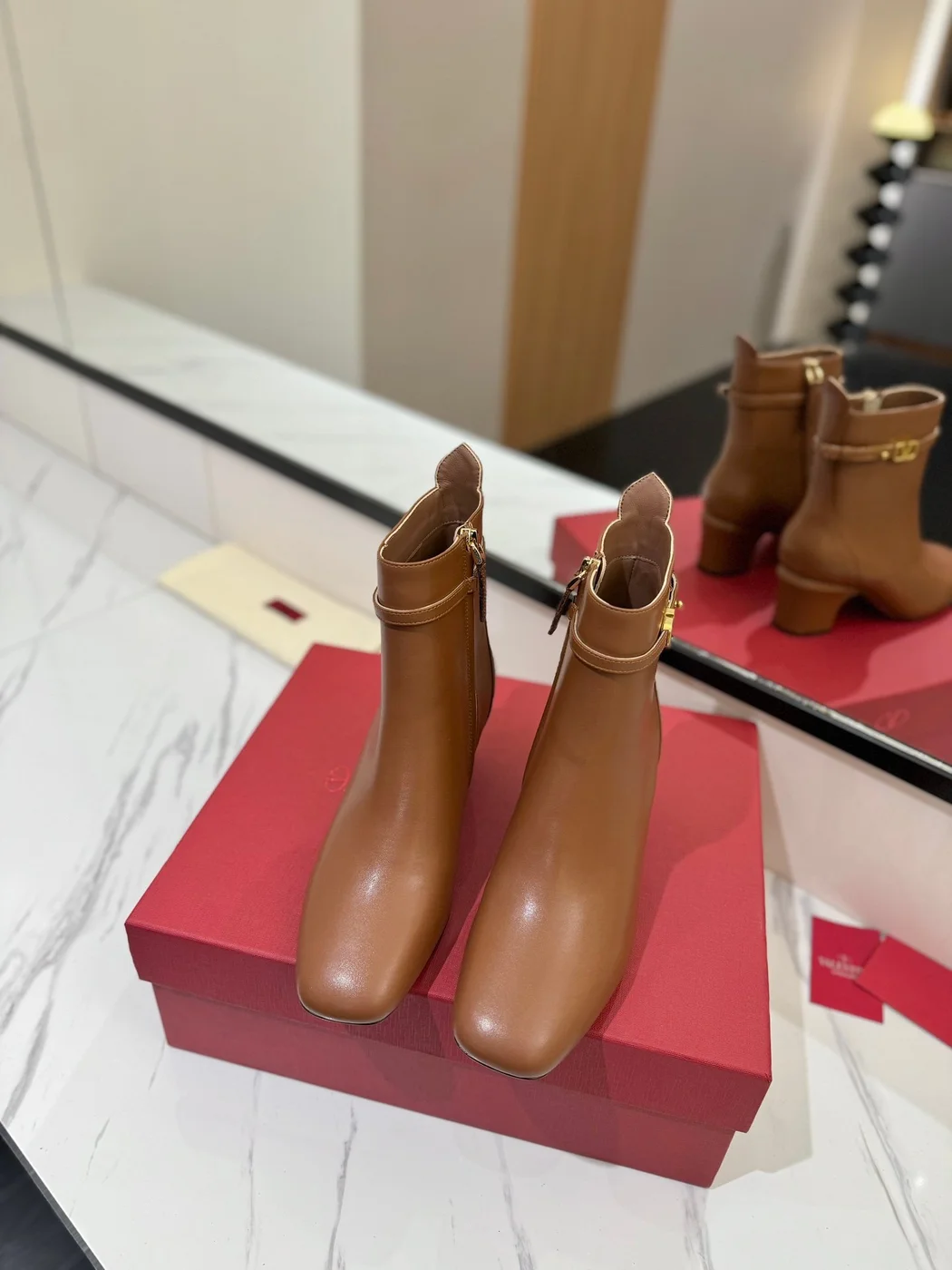 Valentino Women Brown Leather Ankle Boots — Heeled Chain-Cuff Style product view 4