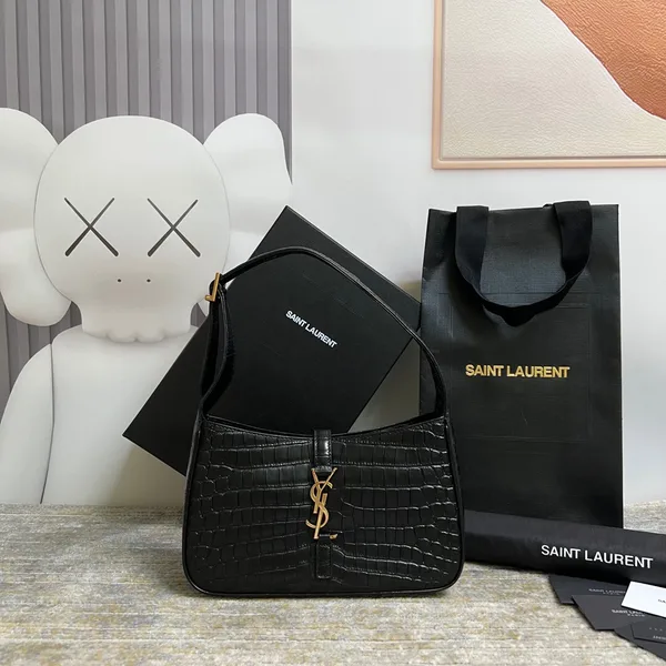 Saint Laurent Le 5 À 7 Green Crocodile-effect Leather Shoulder Bag In Black product photo