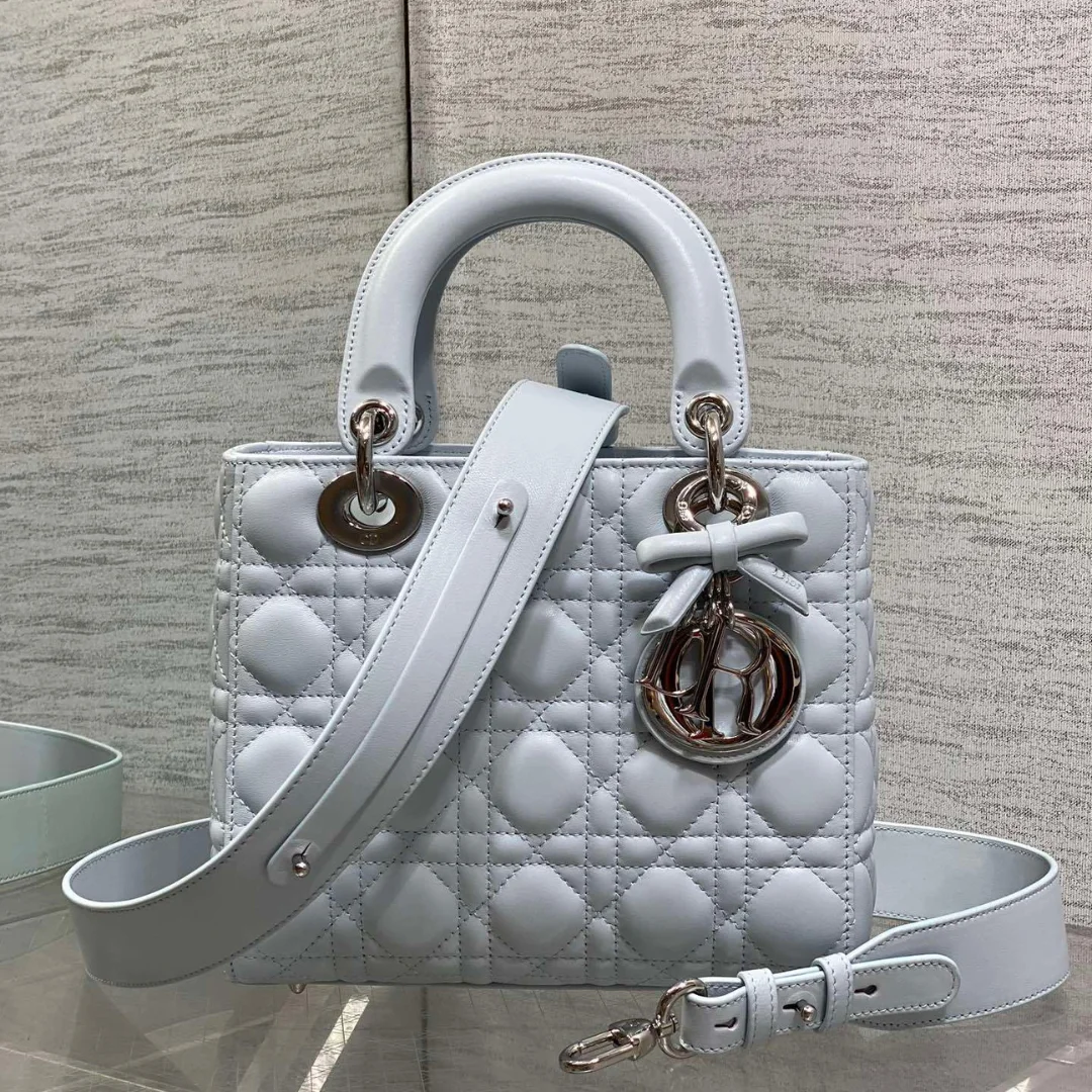 Dior Small Lady Dior Bag in Ice Blue Cannage product view 1