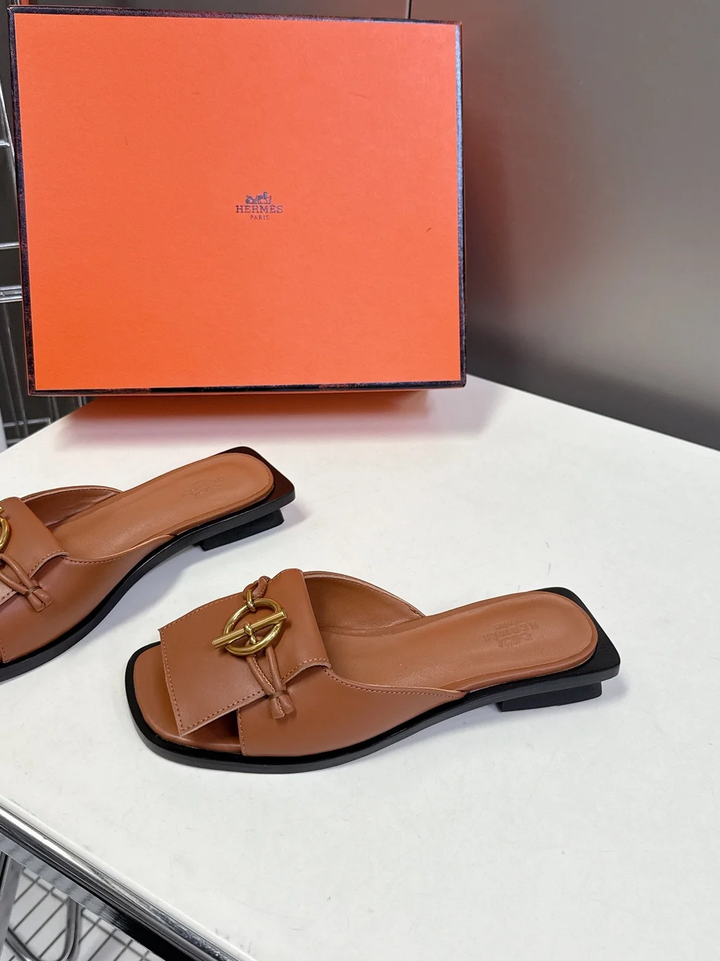 Hermès Women Brown Leather Flat Mules product view 3