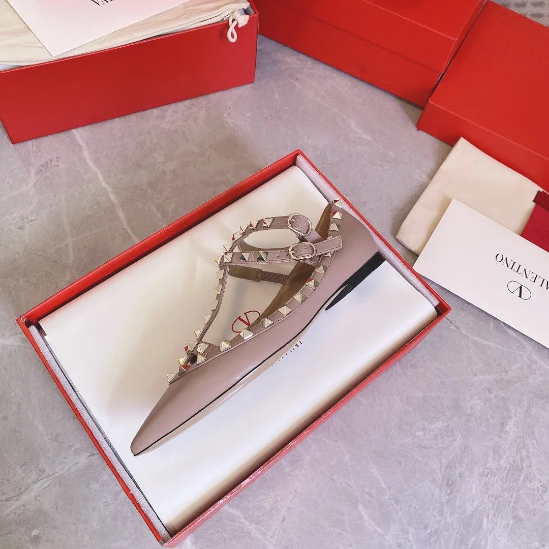 Valentino Women Beige Leather Studded Flats product view 6