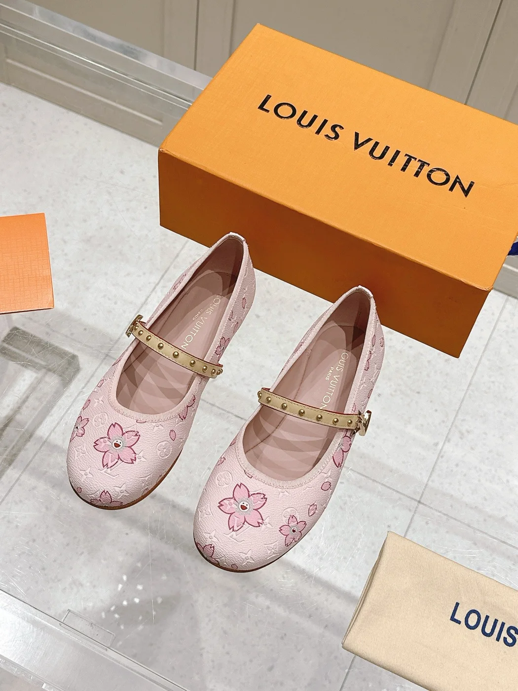 Louis Vuitton Women Pink Patterned Leather Mary Janes product view 3