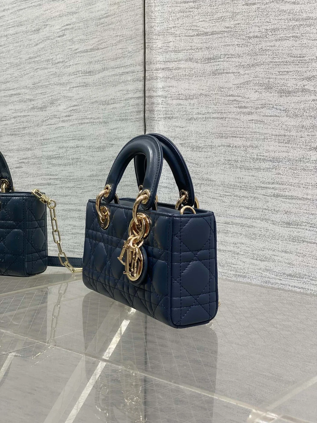 Dior Small Lady D‑Joy Bag 19 In Dark Blue Cannage Gold Hardware product view 4