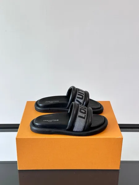 Louis Vuitton Men Black Fabric Strap Slide Sandals product photo