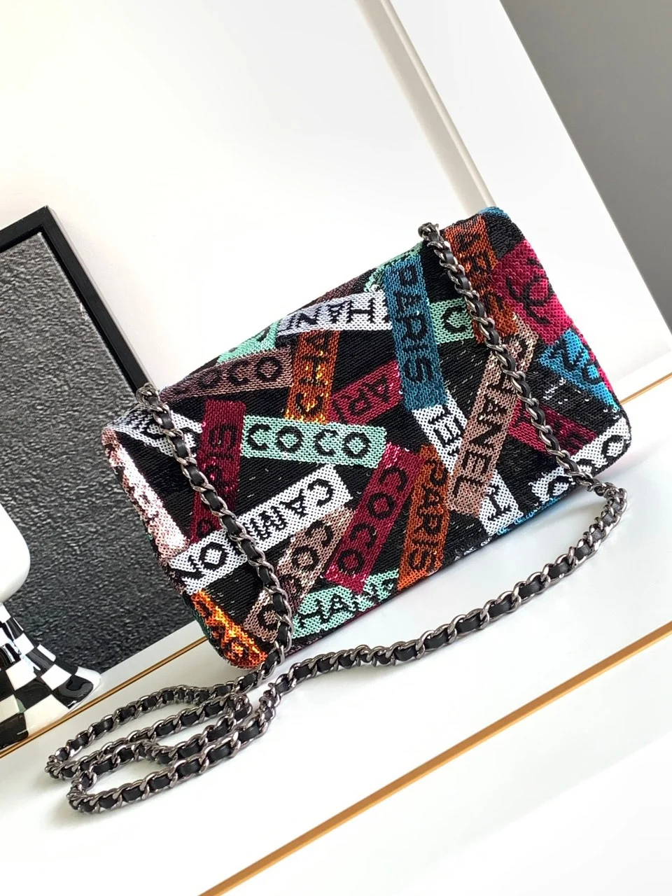 Chanel Mini Pastel Rainbow Sequin Handbag 20x14x7cm product view 7