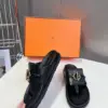Hermès Women Black Leather Sandals — Gold-Tone Buckle Slides product view 5
