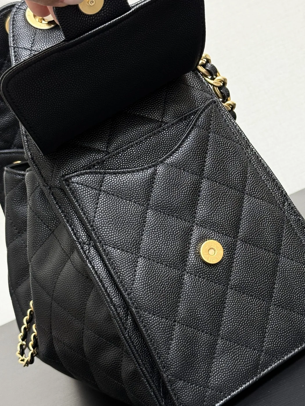 Chanel 25 Small Black Caviar Leather Gold Hardware Bag product view 4