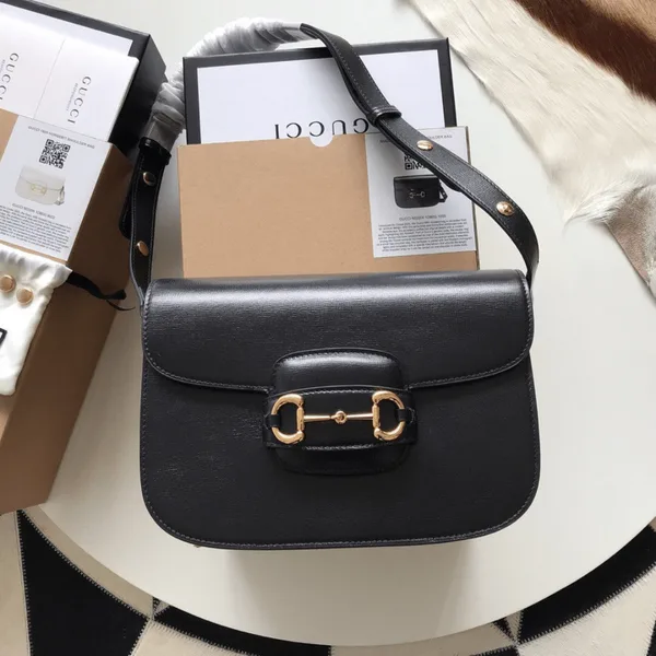 Gucci 1955 Horsebit Handbag Black Smooth Leather 25 cm product photo