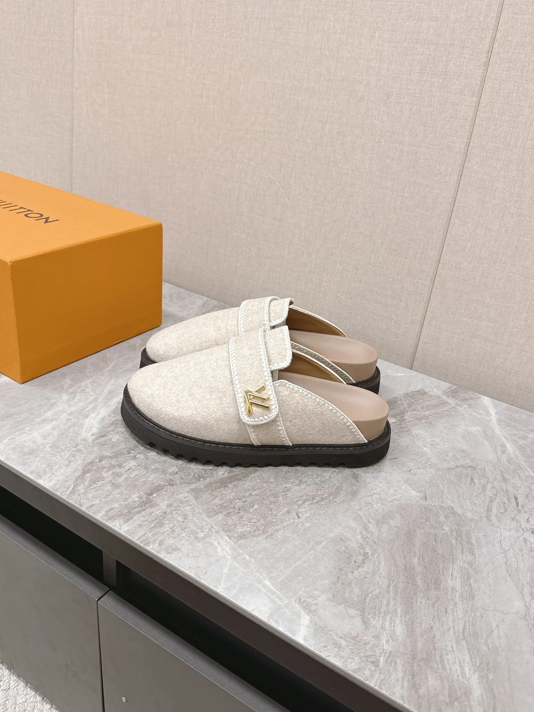 Louis Vuitton Women Beige Wool Mules product view 5