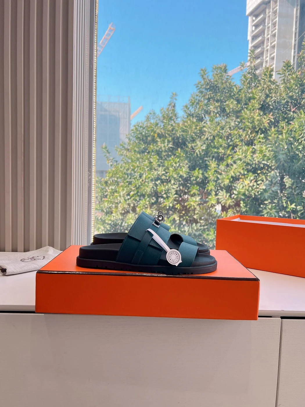 Hermès Women Green Sandals — Dark Teal Wide-Strap product view 2