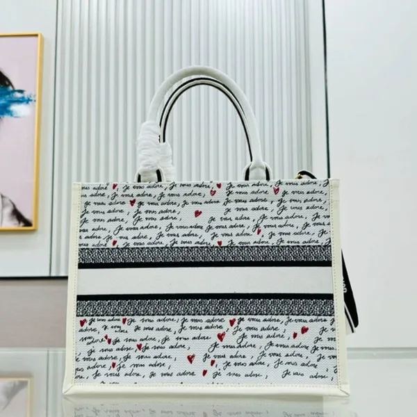 Dior Medium Book Tote — White Script Pattern product view 3