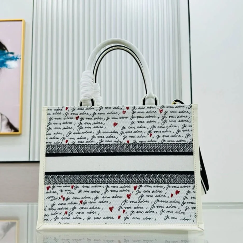Dior Medium Book Tote — White Script Pattern product view 3