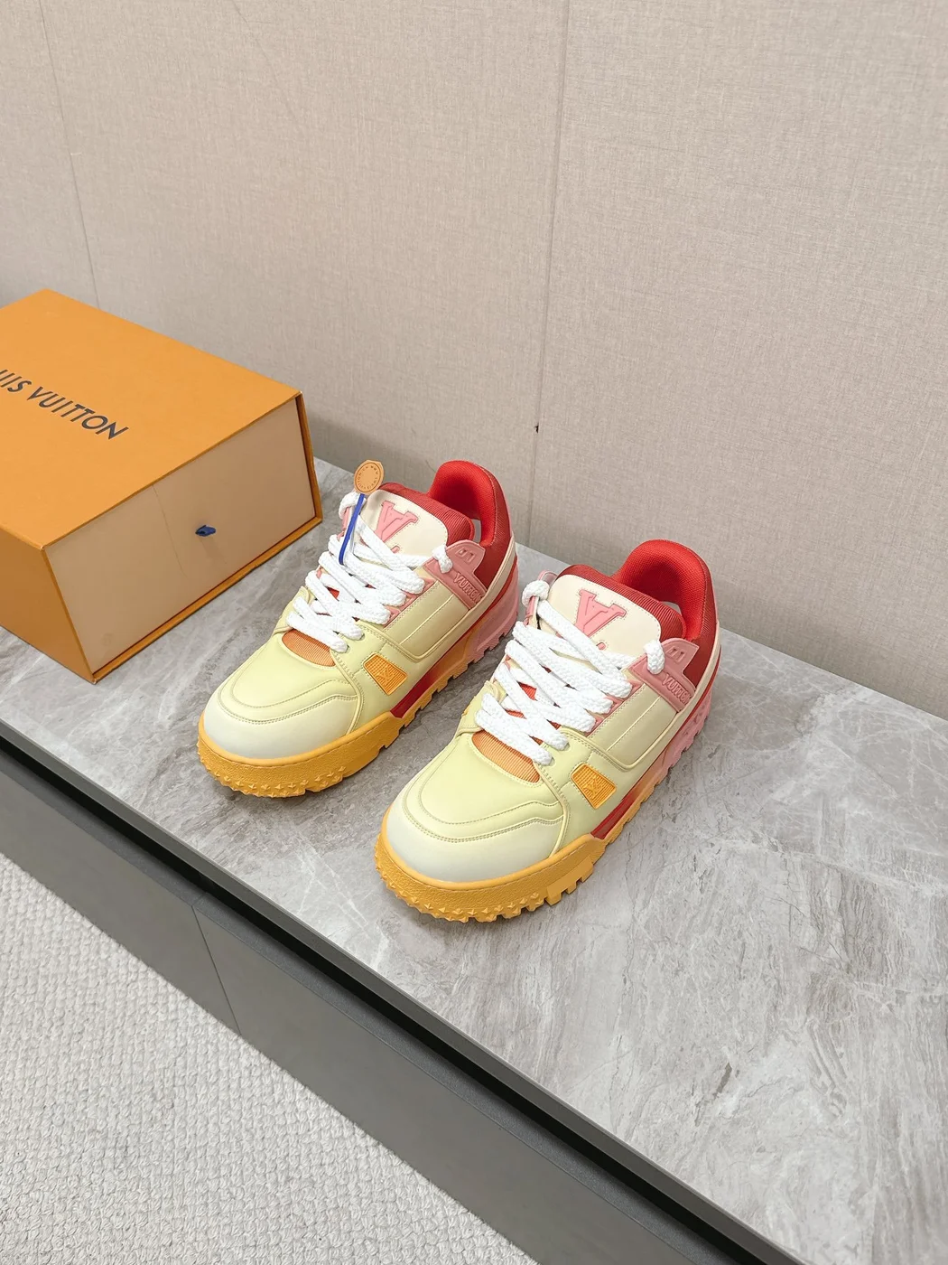 Louis Vuitton Women Yellow Leather Orange Accent Sneakers product view 1