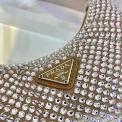 Prada Sparkling Hobo Bag 23 In Beige Nylon Attached Fully Crystals product view 4