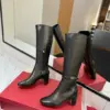 Valentino Women Black Leather Knee High Boots — Heeled Ankle-Strap Style product view 6