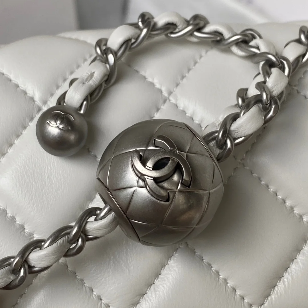 Chanel Mini White Calfskin Flap Bag with Silver Hardware product view 2