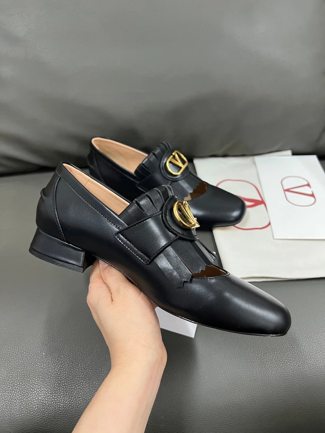 Valentino Women Black Fringe Loafers with Block Heel product view 6