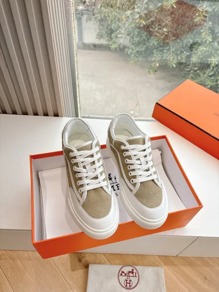 Hermès Women Beige Suede White Leather Sneakers product photo