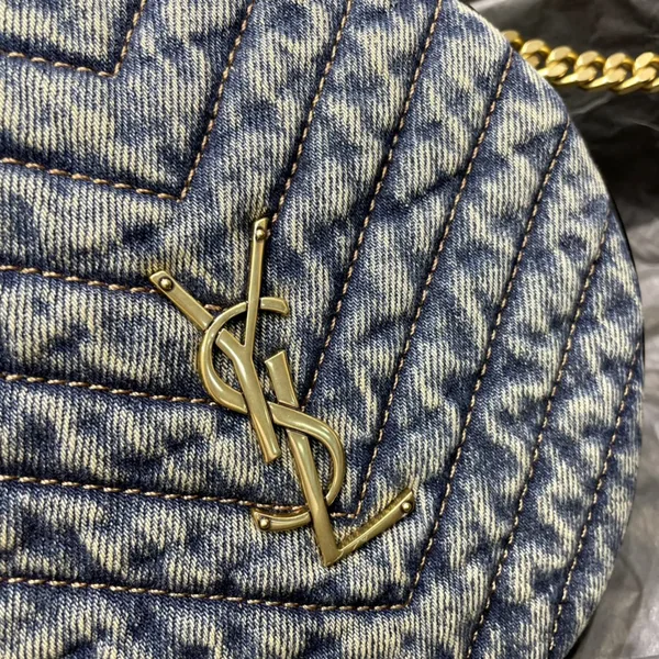 Saint Laurent Women Vinyle Round Camera Bag in Chevron-Quilted Denim and Suede product view 5