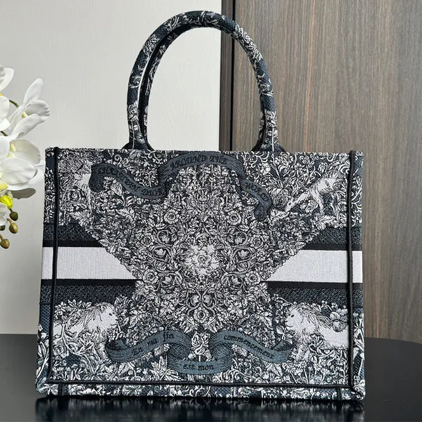 Dior Medium Book Tote — Around the World Pattern Dark Blue product view 3