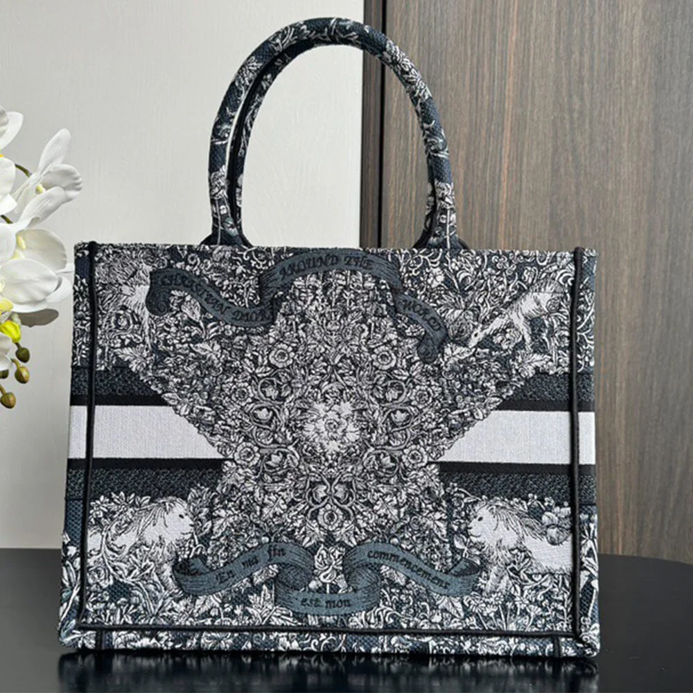 Dior Medium Book Tote — Around the World Pattern Dark Blue product view 3