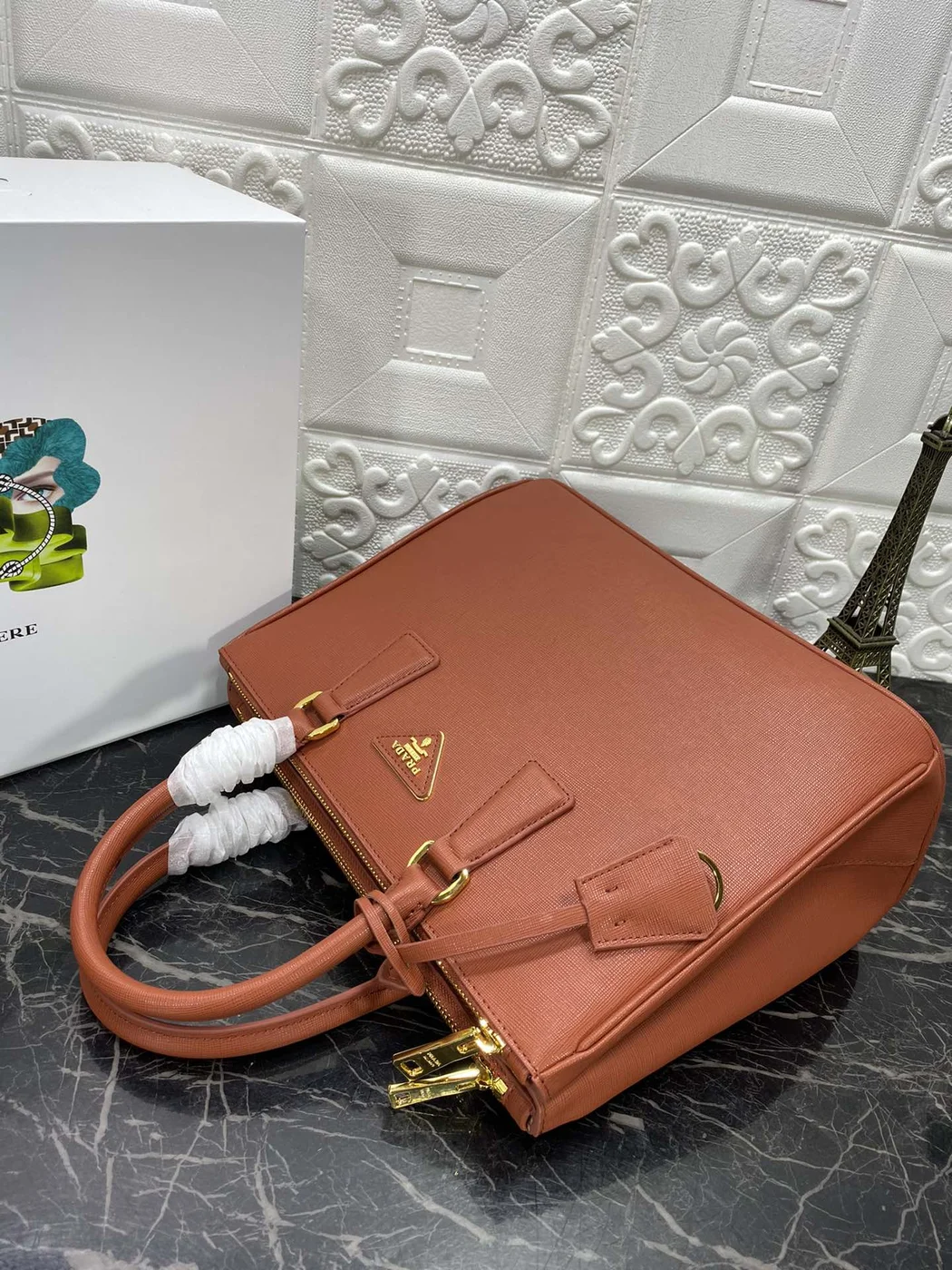 Prada Pra Galleria 32 Bag In Bronze Orange Saffiano Leather product view 4
