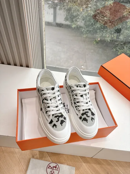 Hermès Women White Canvas Leopard Print Sneakers product photo