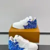 Louis Vuitton Men White and Blue Sneakers — Blue Floral Side Pattern product view 4