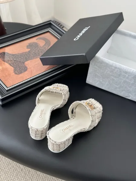 Chanel Women Cream Slides — Textured CC Detail product view 5