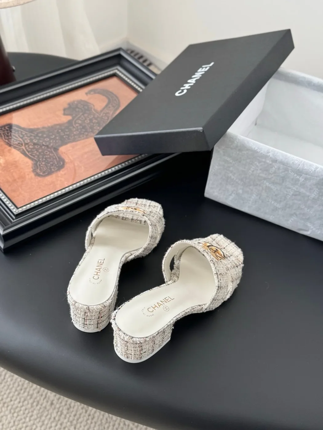 Chanel Women Cream Slides — Textured CC Detail product view 5