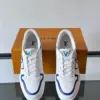 Louis Vuitton Men White and Blue Sneakers — Oval LV Side Detail product view 4