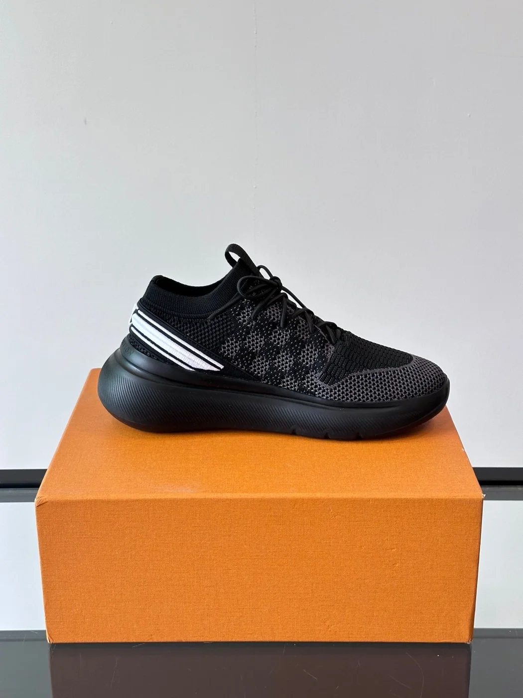 Louis Vuitton Men Black Knit Fabric Sneakers product view 6