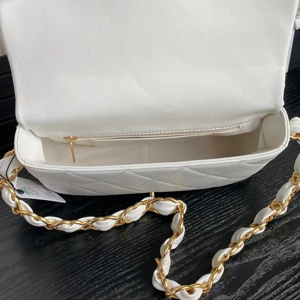 Chanel Medium Flap Bag 26 In White Calfskin Gold Double C Thick Chain product view 2