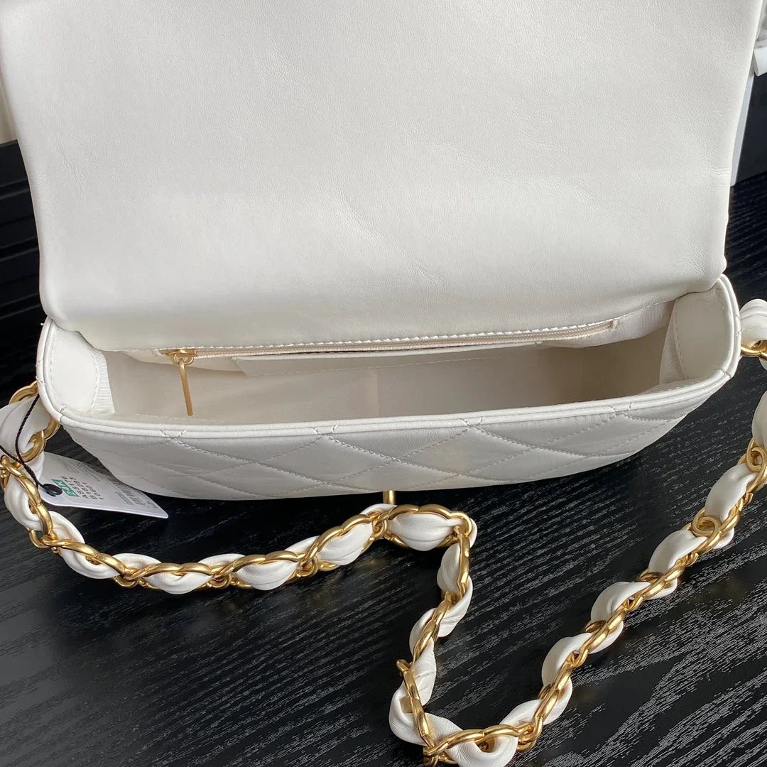 Chanel Medium Flap Bag 26 In White Calfskin Gold Double C Thick Chain product view 2