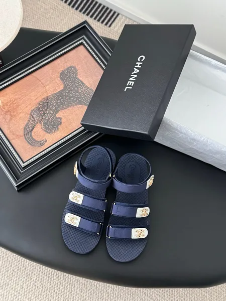 Chanel Women Navy Fabric And Rubber Sandals product photo
