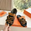 Hermès Women Tan Suede Leopard Print Slippers product view 6