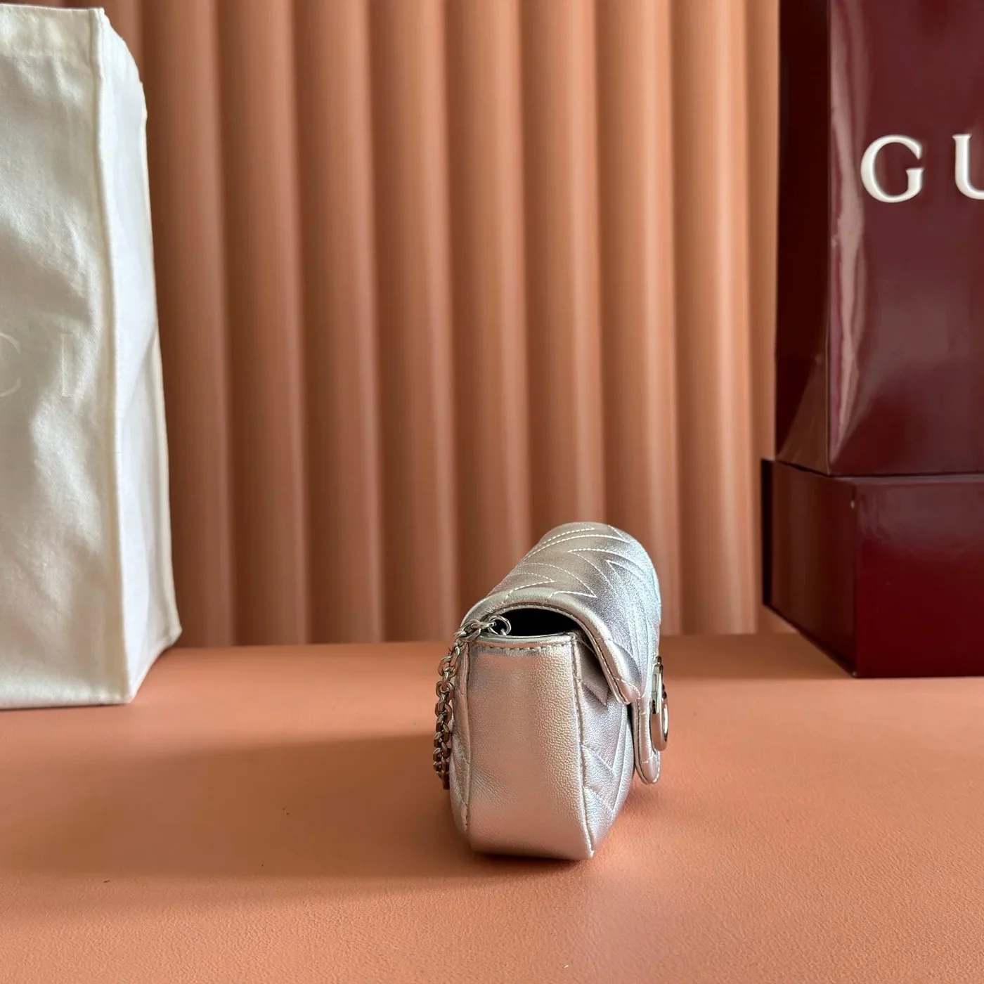 Gucci GG Marmont Bag 16 In Silver Lambskin product view 6
