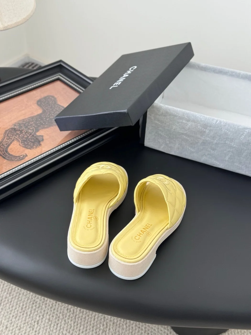 Chanel Women Yellow Quilted Leather Slides product view 6