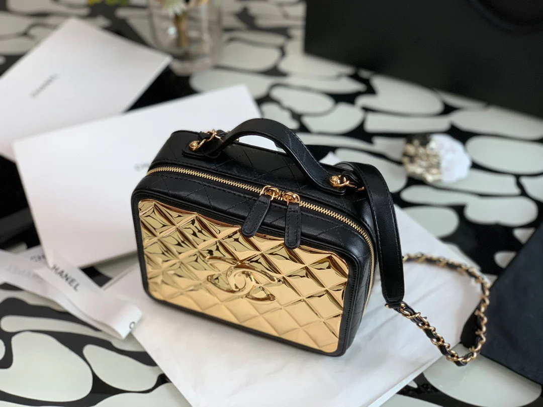 Chanel Vanity Case Black Yellow Box Form Handbags 19 cm product view 4
