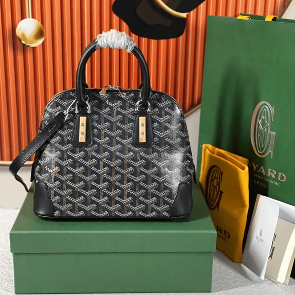 Goyard Alma Vedome Black Handbag With Fabric Wrapped Leather Strap 24 cm product photo