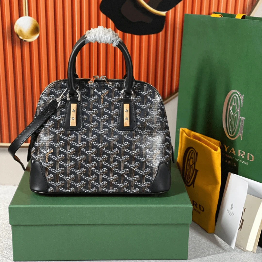 Goyard Alma Vedome Black Handbag With Fabric Wrapped Leather Strap 24 cm product view 1