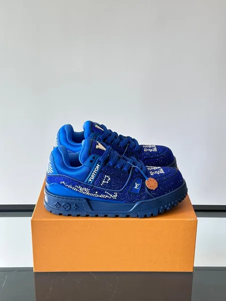 Louis Vuitton Men Blue Fabric Embellished Sneakers product photo