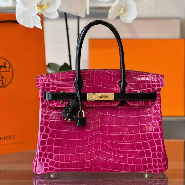 Hermès Birkin Pink/Black Crocodile Leather Gold Hardware – Custom Made Bag product photo