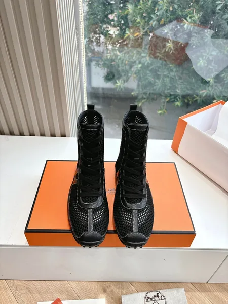 Hermès Women Black Mesh And Leather Boots product photo