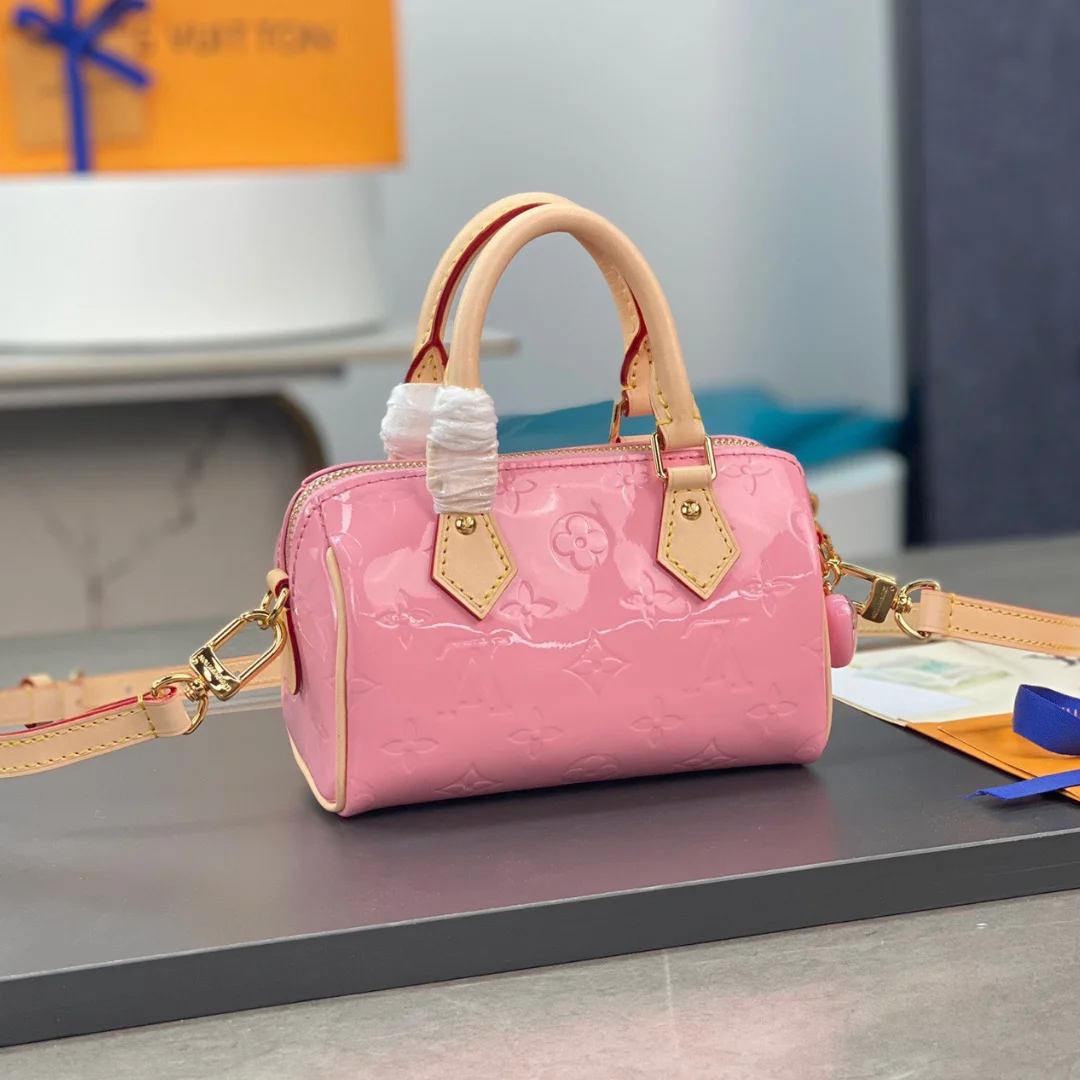 Louis Vuitton Nano Speedy Pink Mini Shiny Leather Handbags 16x10x7.5 cm product view 1